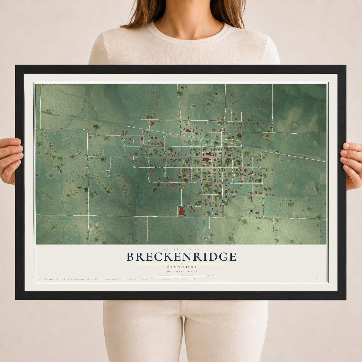 Map of Breckenridge, Missouri, 18 x 24 inch print in a black wood frame