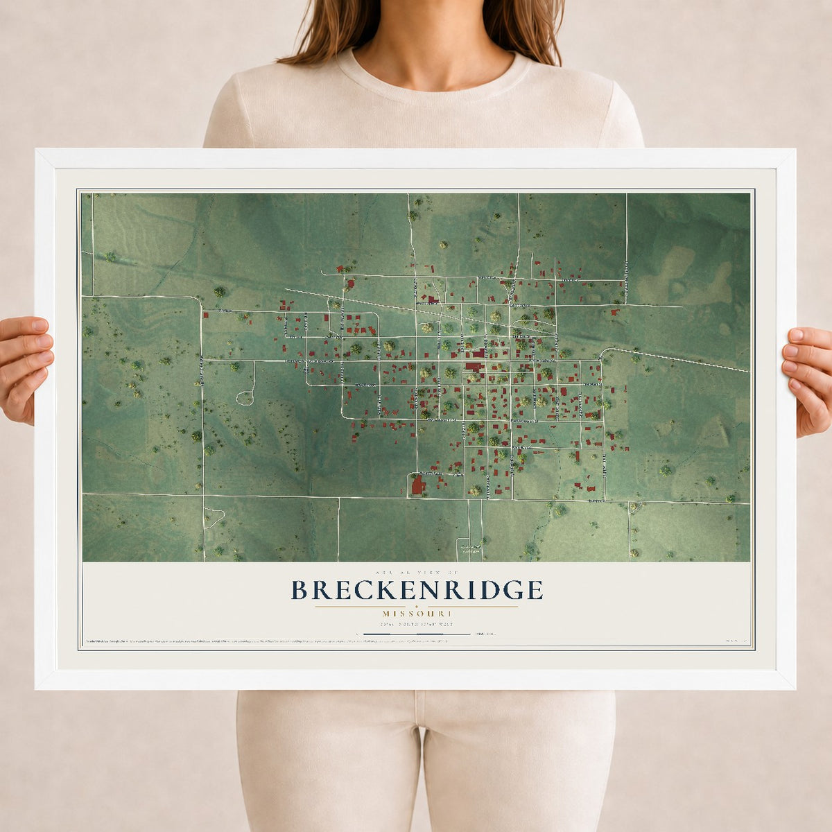 Map of Breckenridge, Missouri, 18 x 24 inch print in a white wood frame
