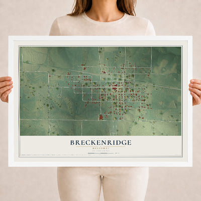 Map of Breckenridge, Missouri, 18 x 24 inch print in a white wood frame