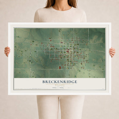 Map of Breckenridge, Missouri, 24 x 36 inch print in a white wood frame