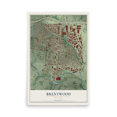 Map of Brentwood, Missouri, 12 x 18 inch unframed archival matte print