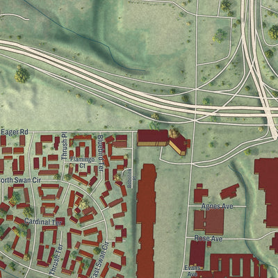 Second close-up of the map of Brentwood, Missouri print showing more streets and buildings