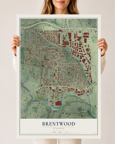 Map of Brentwood, Missouri, 24 x 36 inch unframed archival matte print