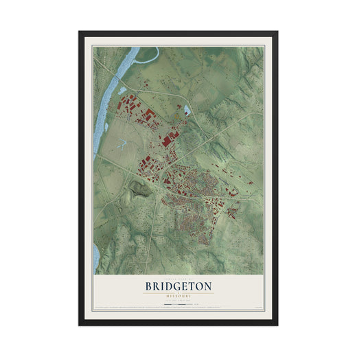 Map of Bridgeton, Missouri, 12 x 18 inch print in a black wood frame