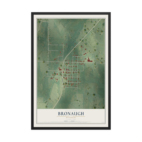 Map of Bronaugh, Missouri, 12 x 18 inch print in a black wood frame