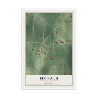 Map of Bronaugh, Missouri, 12 x 18 inch print in a white wood frame