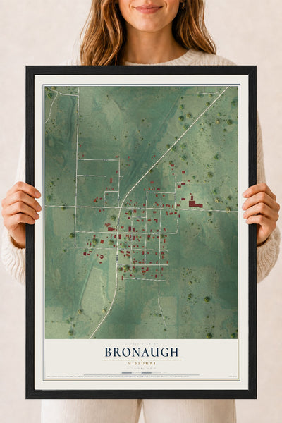 Map of Bronaugh, Missouri, 18 x 24 inch print in a black wood frame