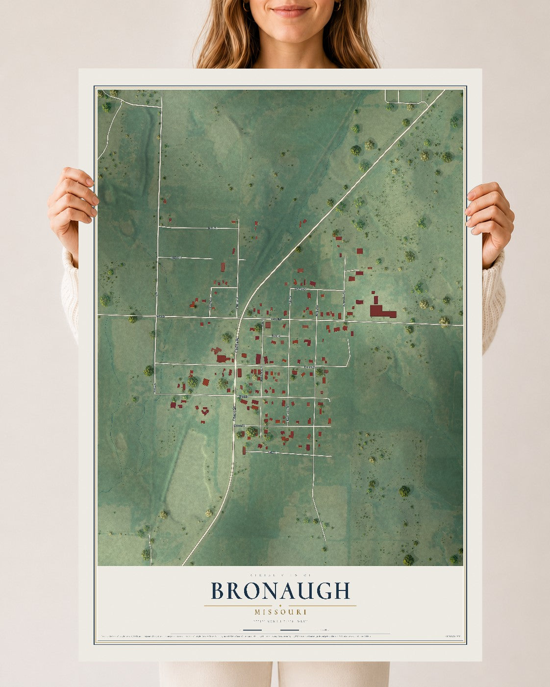 Map of Bronaugh, Missouri, 24 x 36 inch unframed archival matte print