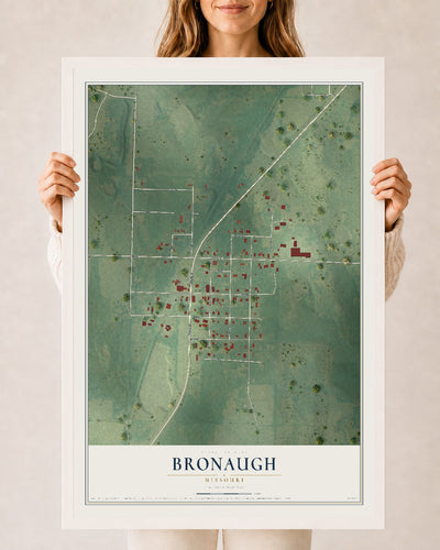 Map of Bronaugh, Missouri, 24 x 36 inch print in a white wood frame