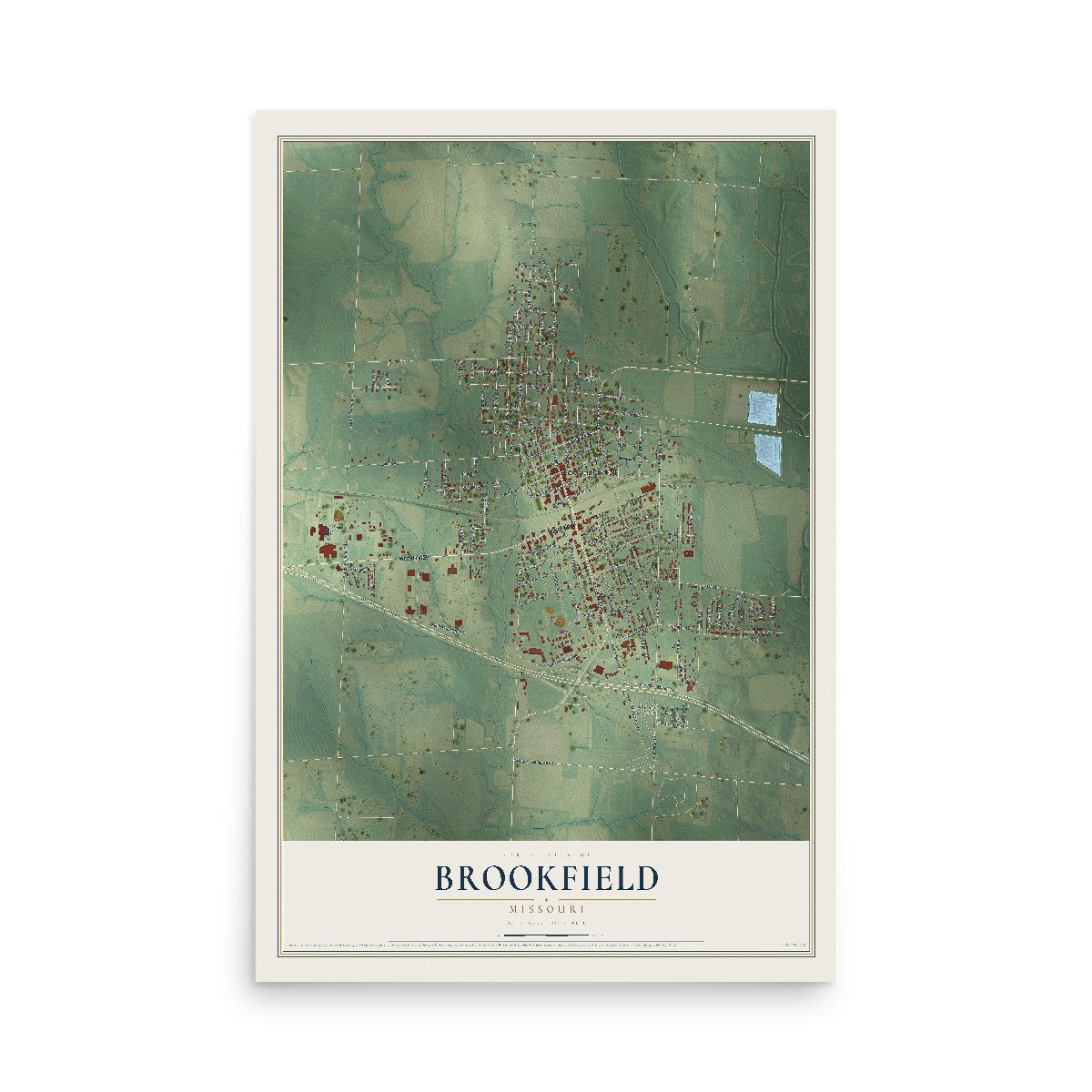 Map of Brookfield, Missouri, 12 x 18 inch unframed archival matte print