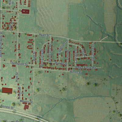 Second close-up of the map of Brookfield, Missouri print showing more streets and buildings