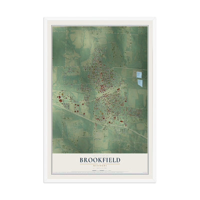 Map of Brookfield, Missouri, 12 x 18 inch print in a white wood frame