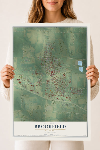 Map of Brookfield, Missouri, 18 x 24 inch unframed archival matte print