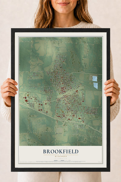 Map of Brookfield, Missouri, 18 x 24 inch print in a black wood frame