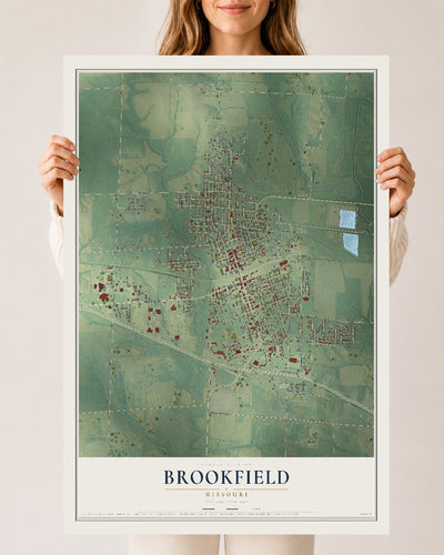 Map of Brookfield, Missouri, 24 x 36 inch unframed archival matte print