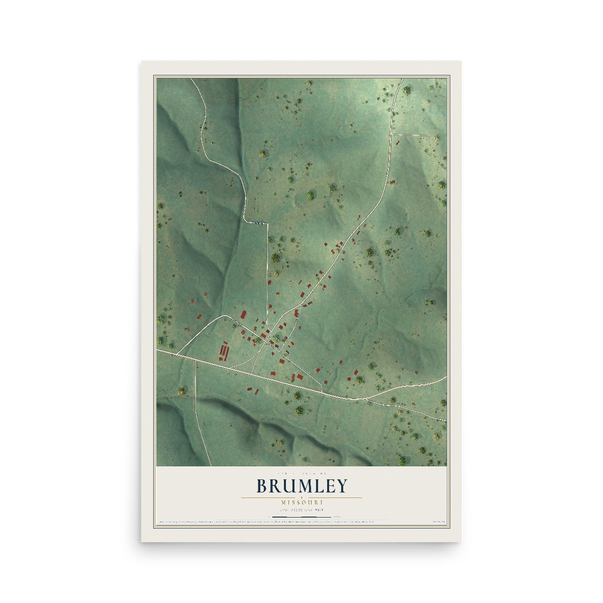 Map of Brumley, Missouri, 12 x 18 inch unframed archival matte print
