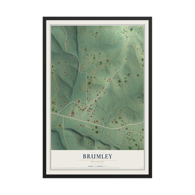 Map of Brumley, Missouri, 12 x 18 inch print in a black wood frame