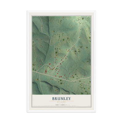 Map of Brumley, Missouri, 12 x 18 inch print in a white wood frame