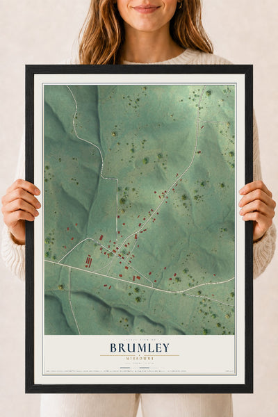 Map of Brumley, Missouri, 18 x 24 inch print in a black wood frame