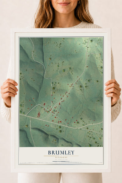 Map of Brumley, Missouri, 18 x 24 inch print in a white wood frame
