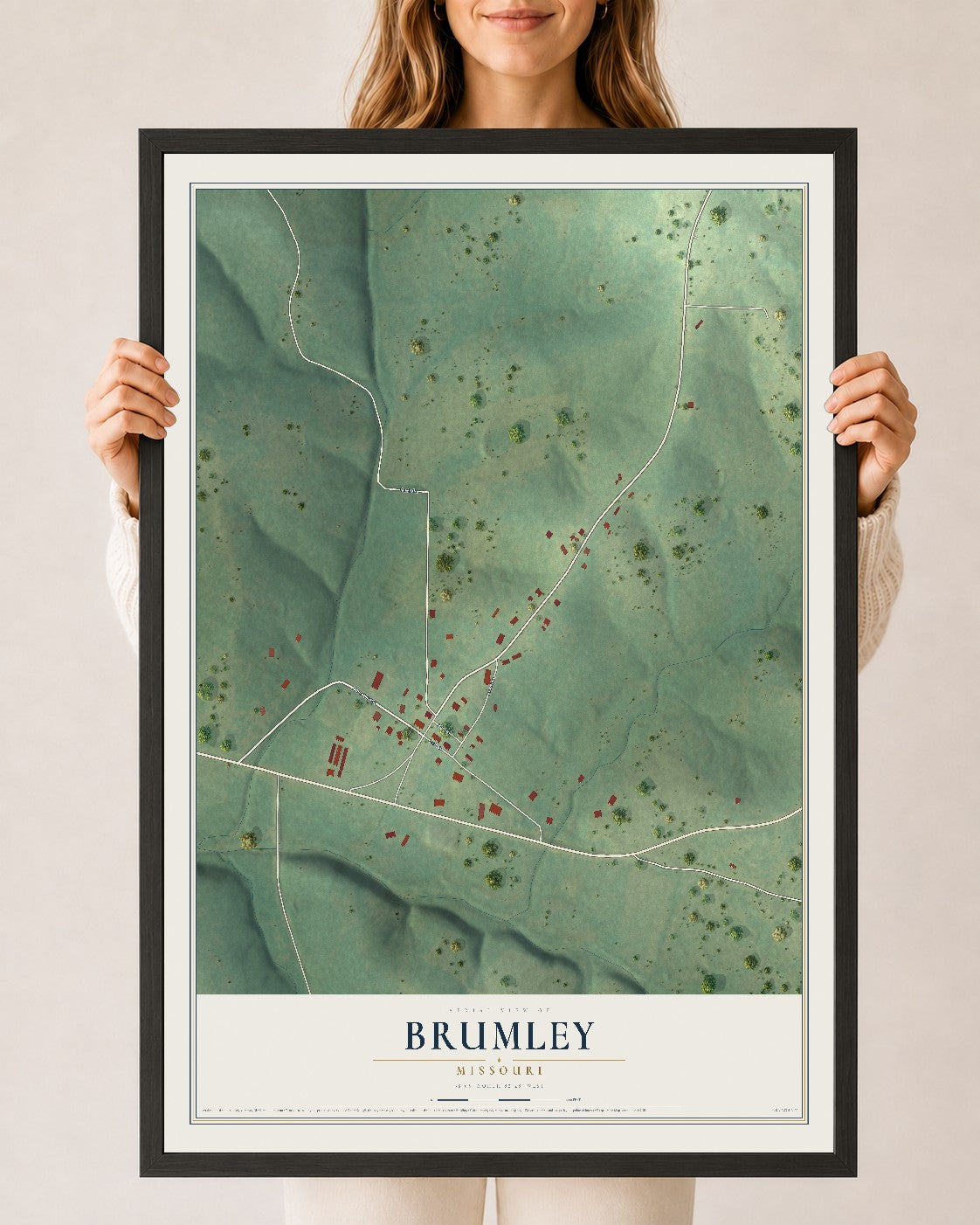 Map of Brumley, Missouri, 24 x 36 inch print in a black wood frame
