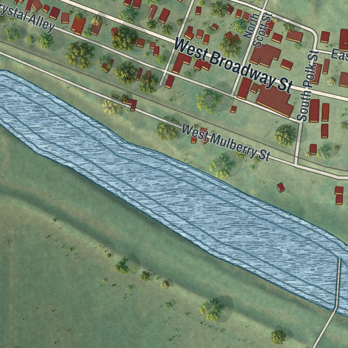 Close-up of the map of Brunswick, Missouri print showing street and building detail