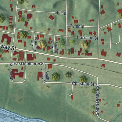 Second close-up of the map of Brunswick, Missouri print showing more streets and buildings