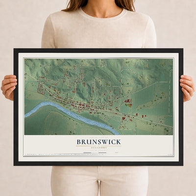 Map of Brunswick, Missouri, 12 x 18 inch print in a black wood frame