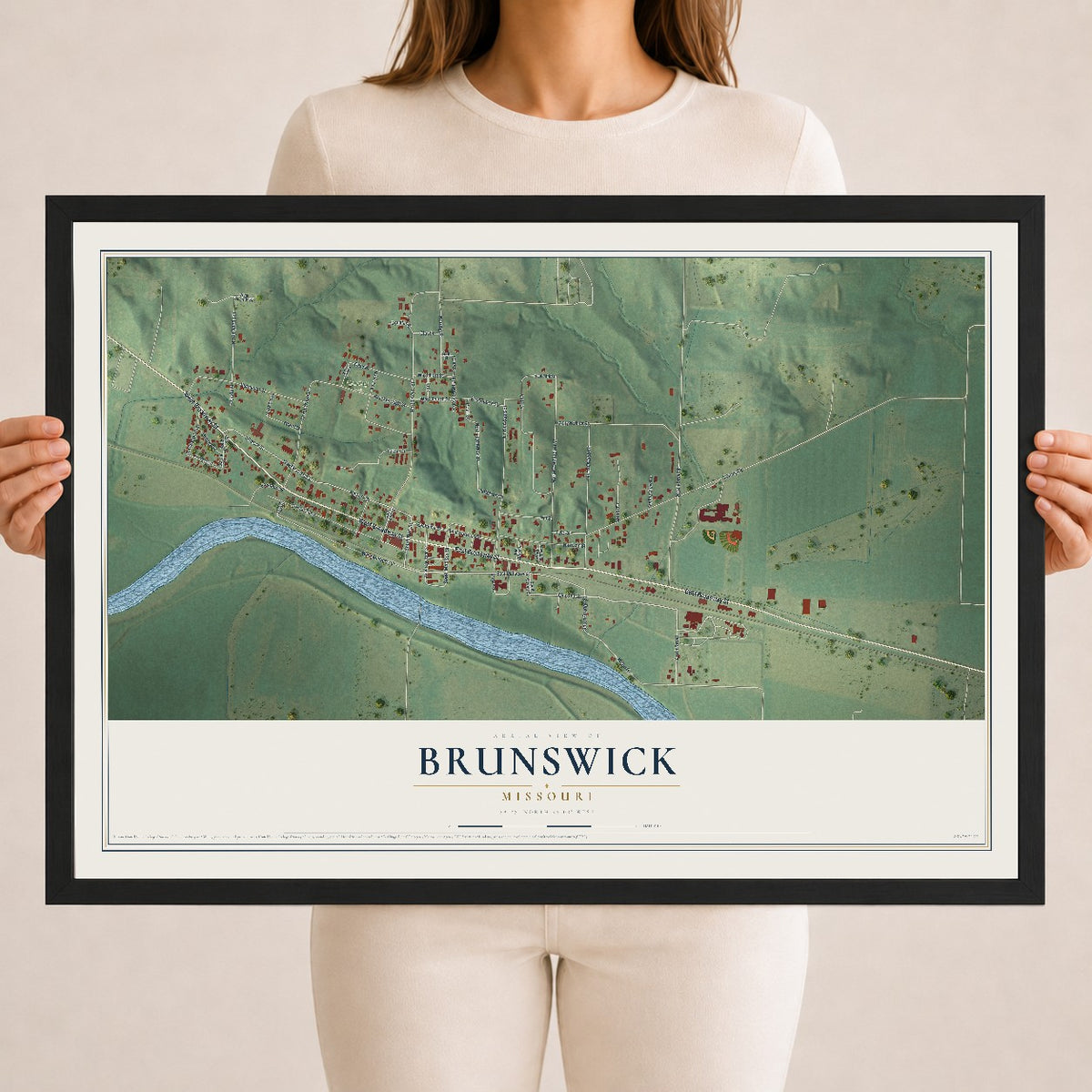 Map of Brunswick, Missouri, 18 x 24 inch print in a black wood frame