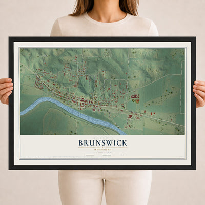 Map of Brunswick, Missouri, 18 x 24 inch print in a black wood frame