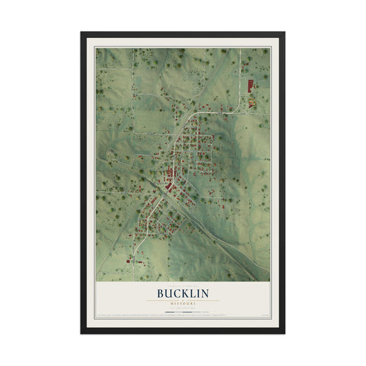 Map of Bucklin, Missouri, 12 x 18 inch print in a black wood frame