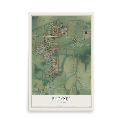 Map of Buckner, Missouri, 12 x 18 inch unframed archival matte print