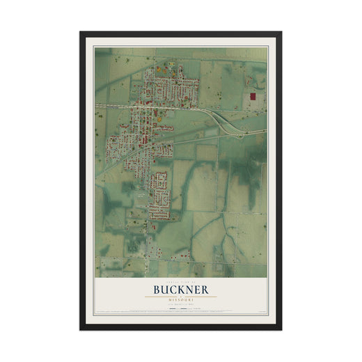 Map of Buckner, Missouri, 12 x 18 inch print in a black wood frame