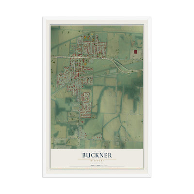 Map of Buckner, Missouri, 12 x 18 inch print in a white wood frame