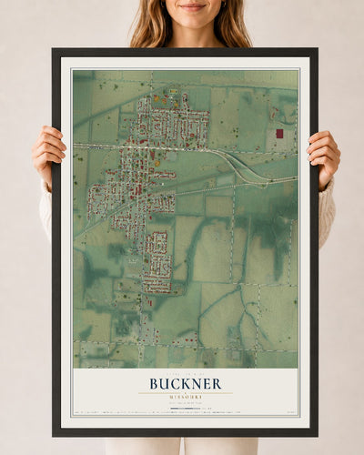 Map of Buckner, Missouri, 24 x 36 inch print in a black wood frame