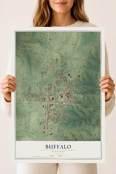 Map of Buffalo, Missouri, 18 x 24 inch unframed archival matte print