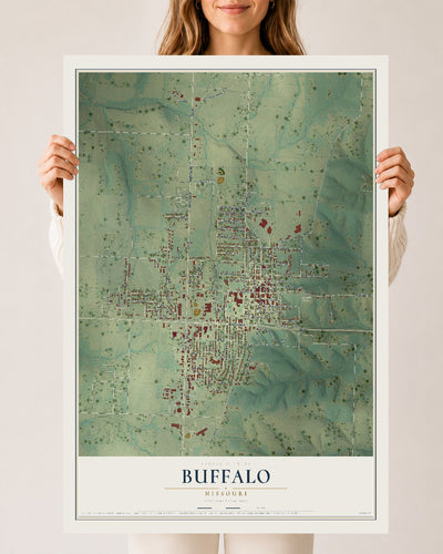 Map of Buffalo, Missouri, 24 x 36 inch unframed archival matte print