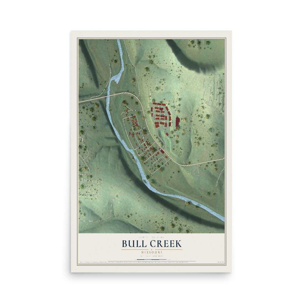 Map of Bull Creek, Missouri, 12 x 18 inch unframed archival matte print
