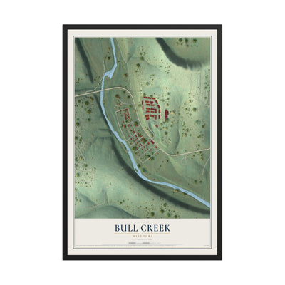 Map of Bull Creek, Missouri, 12 x 18 inch print in a black wood frame
