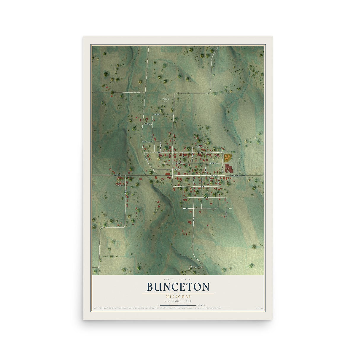 Map of Bunceton, Missouri, 12 x 18 inch unframed archival matte print