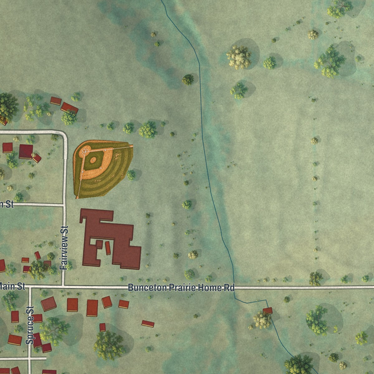 Second close-up of the map of Bunceton, Missouri print showing more streets and buildings