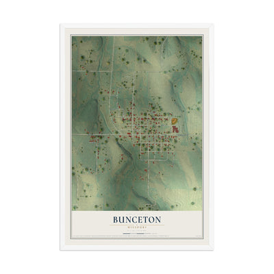 Map of Bunceton, Missouri, 12 x 18 inch print in a white wood frame
