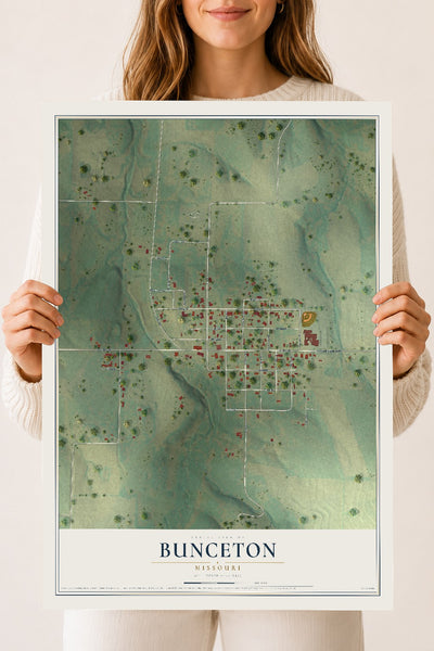 Map of Bunceton, Missouri, 18 x 24 inch unframed archival matte print