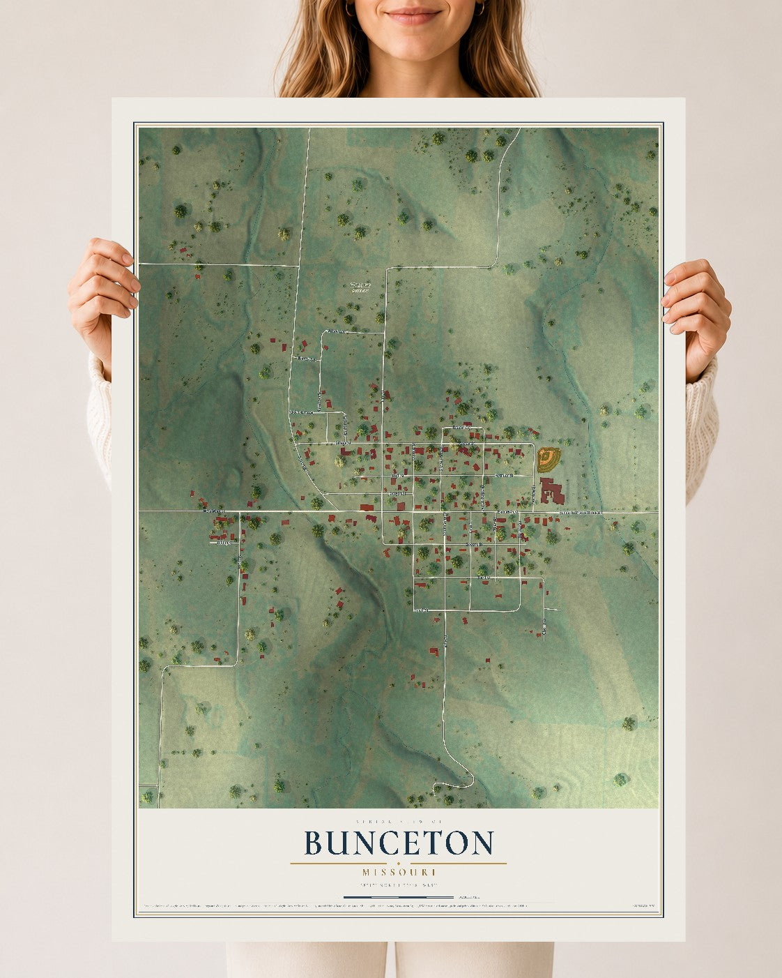 Map of Bunceton, Missouri, 24 x 36 inch unframed archival matte print