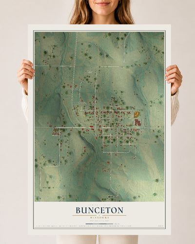 Map of Bunceton, Missouri, 24 x 36 inch unframed archival matte print