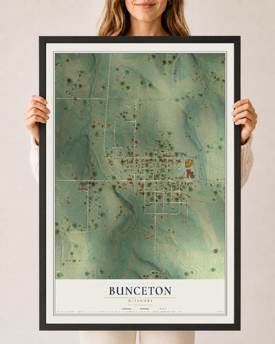 Map of Bunceton, Missouri, 24 x 36 inch print in a black wood frame