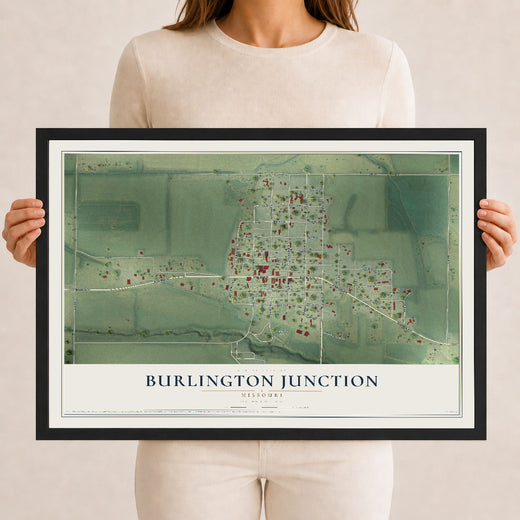 Map of Burlington Junction, Missouri, 12 x 18 inch print in a black wood frame