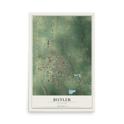 Map of Butler, Missouri, 12 x 18 inch unframed archival matte print