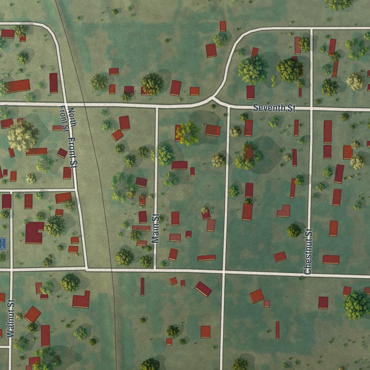 Close-up of the map of Butterfield, Missouri print showing street and building detail