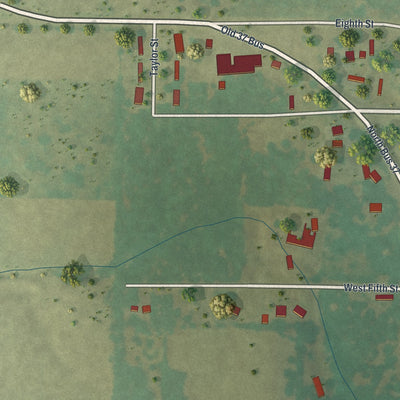 Second close-up of the map of Butterfield, Missouri print showing more streets and buildings